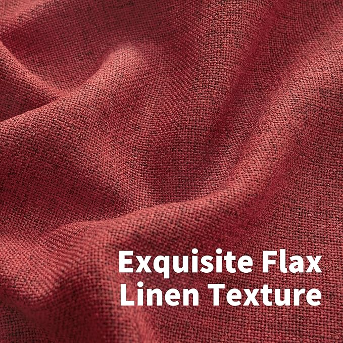 YoungsTex Red Short Linen Curtains 36 Inch Length for Kitchen, Small Window Drapes with Rod Pocket Back Tab Light Filtering Christmas Decor for Bathroom Cafe, 2 Panels, 42 X 36 Inch