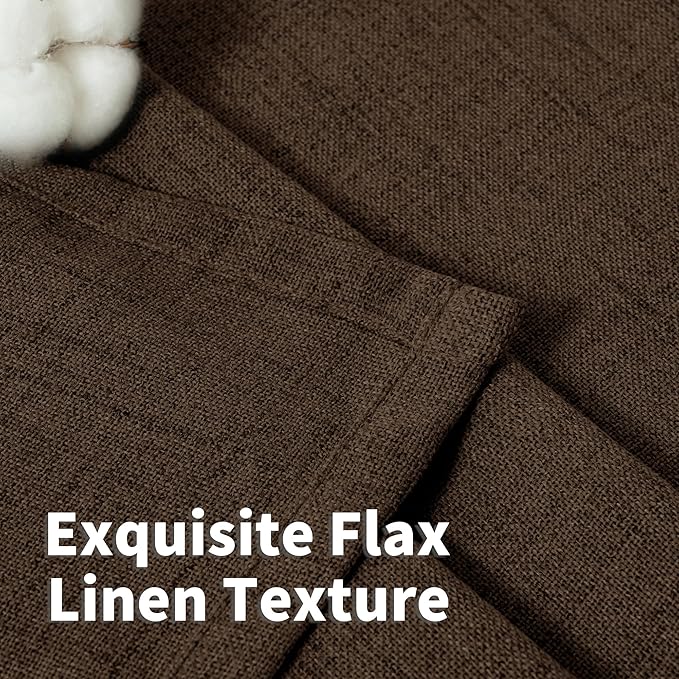 YoungsTex Brown Linen Curtains 40 Inch Length for Small Window, Chocolate Light Filtering Drapes with Rod Pocket Back Tab for Bathroom Kitchen Window, 30 x 40 Inch, 2 Panels