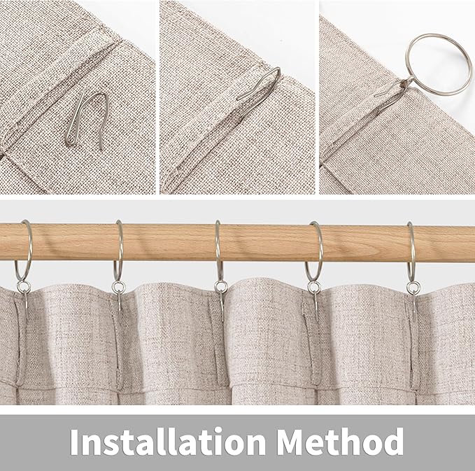 YoungsTex Natural Linen Curtains 40 Inch Length for Kitchen Window, Short Semi Sheer Drapes Light Filtering for Cafe Bathroom Window, 2 Panels, 40 X 40 Inch