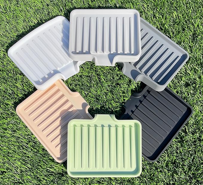 Happitasa Silicone Soap Dish Tray and Sponge Holder with Drain Chute, Pack of 2 | Bathroom and Kitchen Sink Organizer Caddy (White, 5.2"x4", 7.2 Ounces)