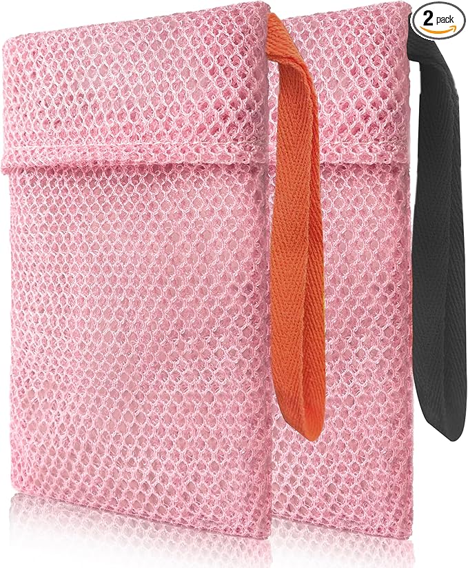 2 Pack Soap Bag Deep Roughness,Bar Soap Pouch Saver Pocket,Body Scrubber Shower Sponge Loofah,Exfoliating Bath Sponge (Pink)