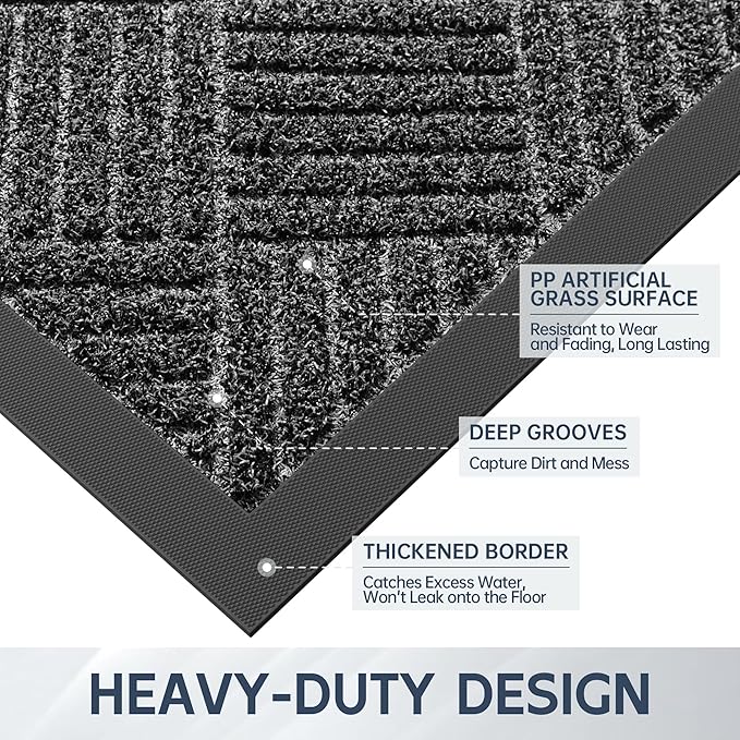 Front Door Mat, 6' x 2' Heavy Duty Indoor Outdoor Doormat, Non-Slip Backing Welcome Mats for Entryway, Low Profile, Commercial Door Mats