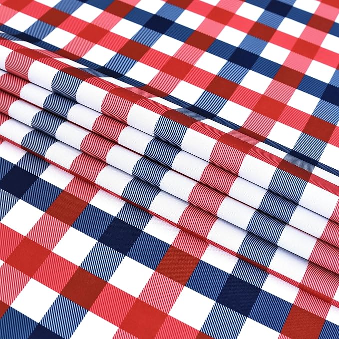 Classic Gingham 4th of July Tablecloth Fabric - Oblong 58x144 Inch Patriotic Party Table Cloth for Indoor Outdoor - American Theme Table Cover for Picnics and Parties