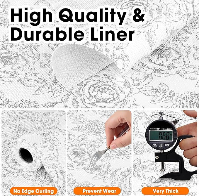 Drawer and Shelf Liner for Kitchen Cabinets Non-Adhesive, Non-Slip Cabinet Liner Shelf Paper Strong Grip Waterproof Easy to Clean for Kitchen Shelves Cupboard, Flower,23.6IN X 20FT