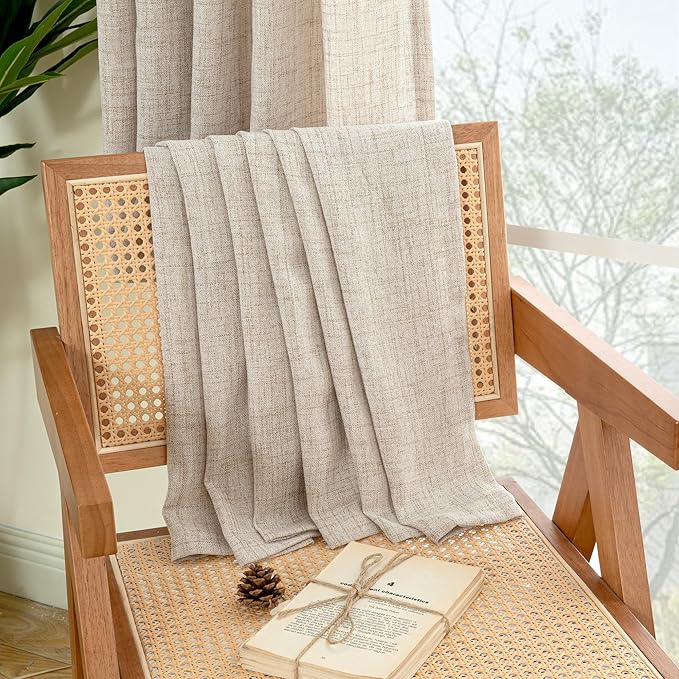 YoungsTex Short Linen Curtains 54 Inches Long for Living Room, Light Filtering Rod Pocket Burlap Textured Window Drapes with Back Tab for Kitchen Bedroom Bathroom Rustic, 52 X 54 Inch, 2 Panels