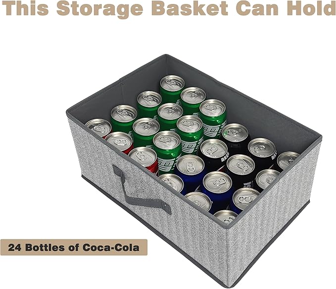 Storage Baskets, 15.7 Inch Woven Fabric Bins, Storage Cubes with Reinforced Handles, Organizer Bins for Closet Shelves, Foldable, for Toys, Clothes, Natural Beige (3PCS/Grey-15.7*11*7.8inch)