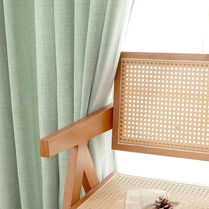 YoungsTex Sage Green Linen Curtains 90 Inch Length Living Room, Textured Semi Sheer Drapes Light Filtering with Pinch Pleated Window Treatments for Bedroom Dining Room, 2 Panels, 40 X 90 Inch