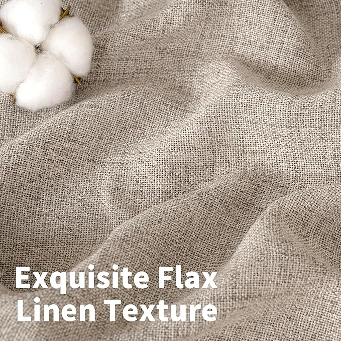 YoungsTex Dark Oatmeal Linen Curtains 48 Inch Length for Short Kitchen Window, Textured Semi Sheer Drapes Light Filtering with Rod Pocket Back Tab for Bathroom Living Room, 2 Panels, 42 X 48 Inch