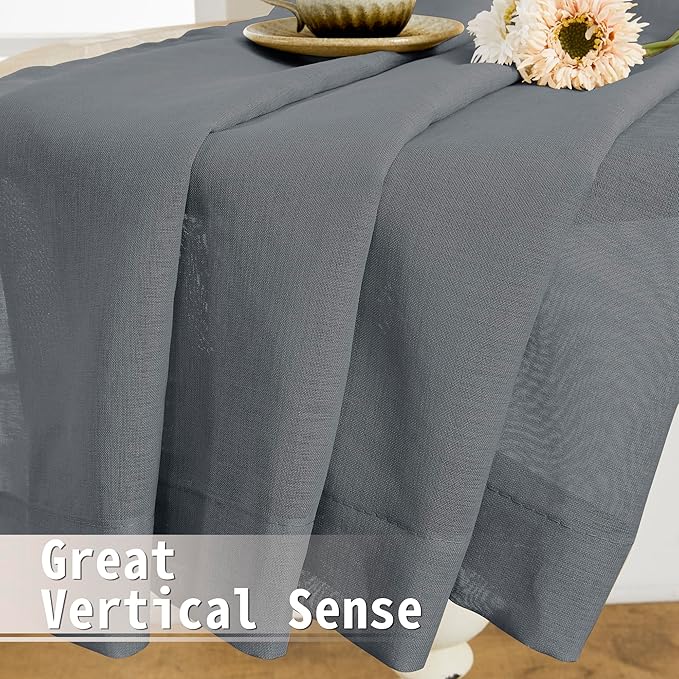 Tollpiz Short Sheer Linen Textured Curtain Sheers Doorway Light Filtering Voile Patio Glass Door Rod Pocket Curtains French Door, 54 x 54 inches Long, Dark Grey, Set of 1 Panel