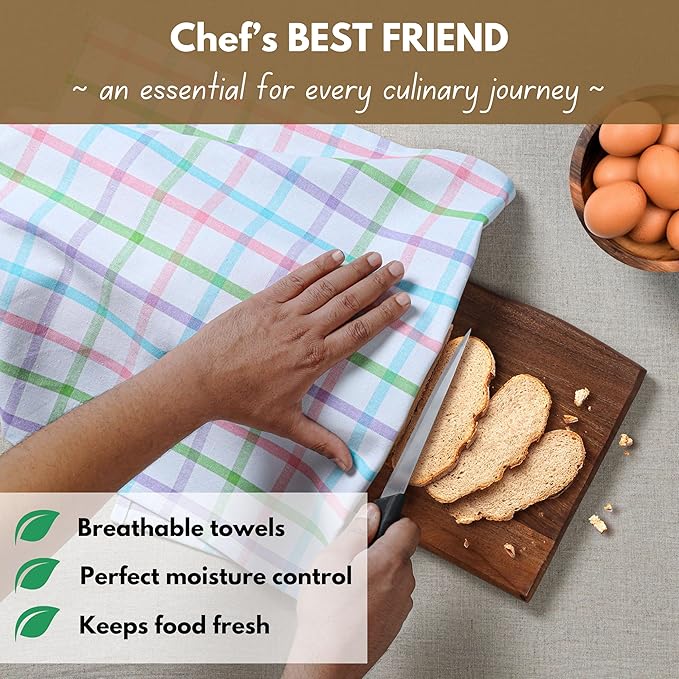 Native Fab Multi Color Check Kitchen Towels Set of 12, 100% Cotton, 16x26 Inch, Absorbent & Durable Dishcloth Set, Farmhouse Style Tea Towels for Rustic Kitchens, Cleaning, Cooking, Everyday Use
