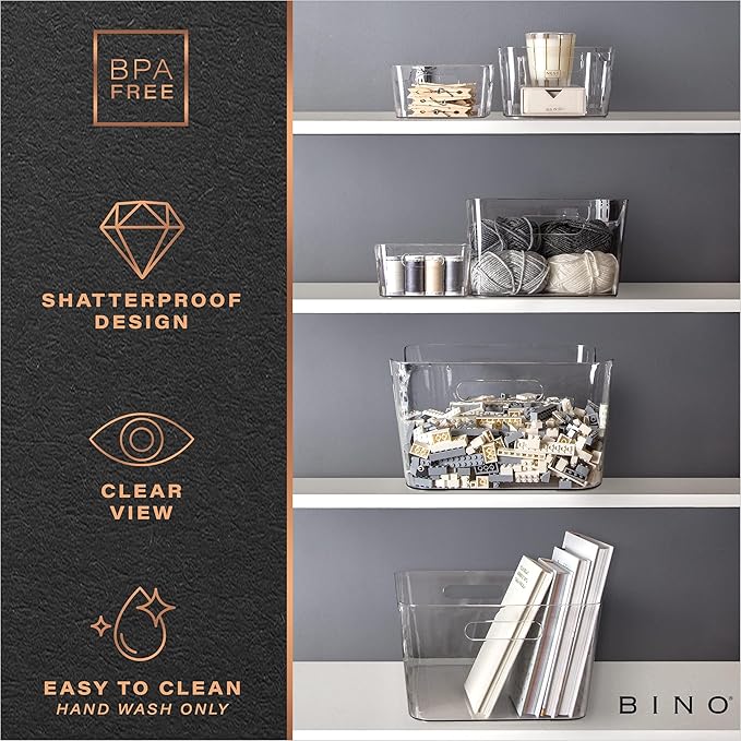 BINO | Plastic Organizer Bins, X-Large - 4 Pack | The SOHO Collection | Multi-Use Organizer Bins | Pantry & Freezer Bin | Plastic Storage Containers | Bin for Home & Kitchen Org