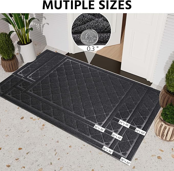 Front Door Mat Outside Entrance, 24" x 60" Heavy Duty All-Season All-Weather Waterproof Doormat Trap Dirt and Moisture Easy Clean Low Profile Patio Porch Entryway Mat