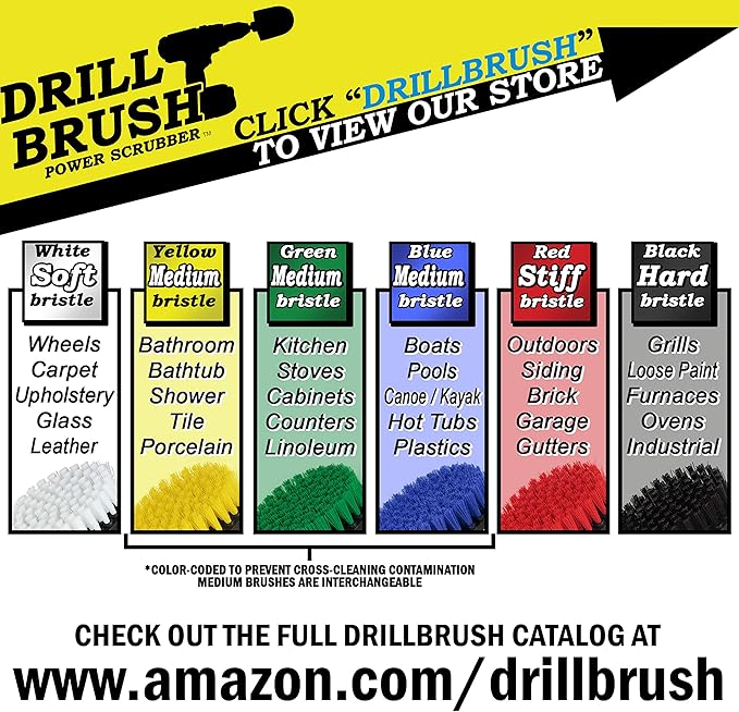 Drillbrush Drill Brush Attachment Set for Bathroom Cleaning – Power Scrubber Brush Kit for Tub, Tile, Shower, and Grout – All-Purpose Household Cleaning Brushes for Drill - Electric Grout Cleaner Kit