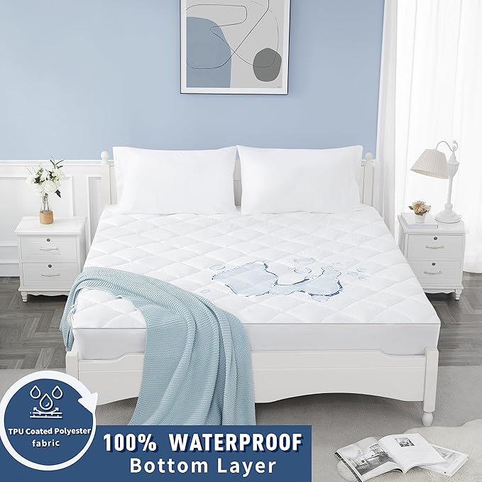 Sunflower Quilted Full Mattress Protector, Mattress Pad Full, Cotton Mattress Cover Waterproof, 18-22" Extra Deep Pocket Thin Version, Hypoallergenic Soft Durable