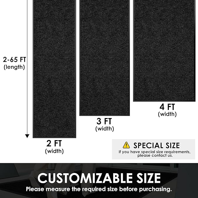 3′ x 9′ Front Door Mat Indoor Outdoor Entrance, Commercial Floor Mat Heavy Duty Dirt Trapper Entryway Doormat, Custom Size Non Slip Rubber Backing Welcome mat, Door Mat for High Traffic Area