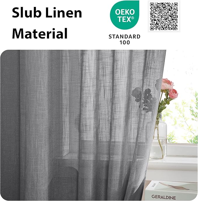 NICETOWN Door Curtains for Sliding Glass French Door, Farmhouse Linen Cutains for Kitchen Light Filtering Rod Pocket Small Window Covering with Tieback, 12" W x 72" L, Dark Grey, 1 PC