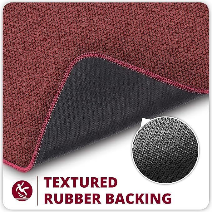 Bath Mat,Ultra Thin Bathroom Runner Rugs,Large Bath Mats for Bathroom,Quick Dry,Non-Slip,Machine Washable,Low Pile,Bath Rug,Shower Outside,Sink,Home Decor Accessories.Red,1'9"x3'11"（21x47inch）