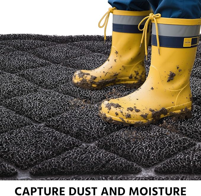 Front Door Mat Indoor Outdoor Entrance, 24" x 48" Heavy Duty All-Season All-Weather Waterproof Doormat Trap Dirt and Moisture Easy Clean Low Profile Patio Porch Entryway Mat