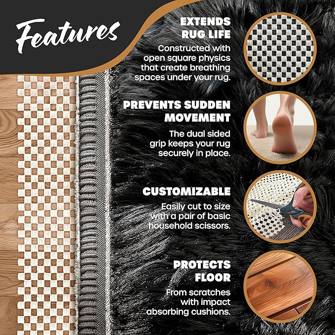 Nevlers 10'x14' White Non Slip Rug Pad | PVC Anti Skid Rug Gripper for Hardwood Floors & Other Surfaces | Open Weave Rug Stoppers to Prevent Sliding | Customizable Non Slip Rug Grippers Carpet Pad