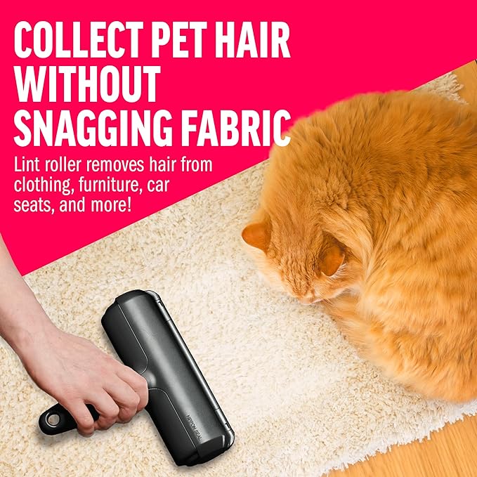 ChomChom Roller Pet Hair Remover and Reusable Lint Roller - Cat and Dog Hair Remover for Furniture, Couch, Carpet, Clothing and Bedding - Portable, Multi-Surface Fur Removal Tool (Black)