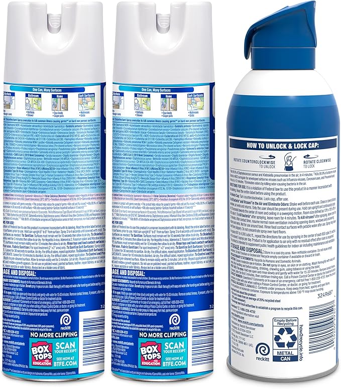 Lysol Bundle containing x2 Lysol Disinfectant Spray for Hard and Soft Surfaces, Crisp Linen, 19 Fl. Oz + Lysol Air Sanitizer Spray, For Air Sanitization and Odor Elimination, White Linen, 10 Fl. Oz