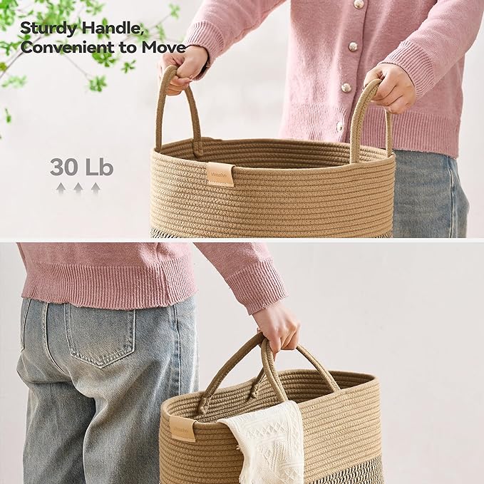 Laundry Hamper 75L,Large Laundry Basket for Clothes,Decorative Storage Basket for Blankets,Cotton Rope Woven basket for bedroom,Dark Brown