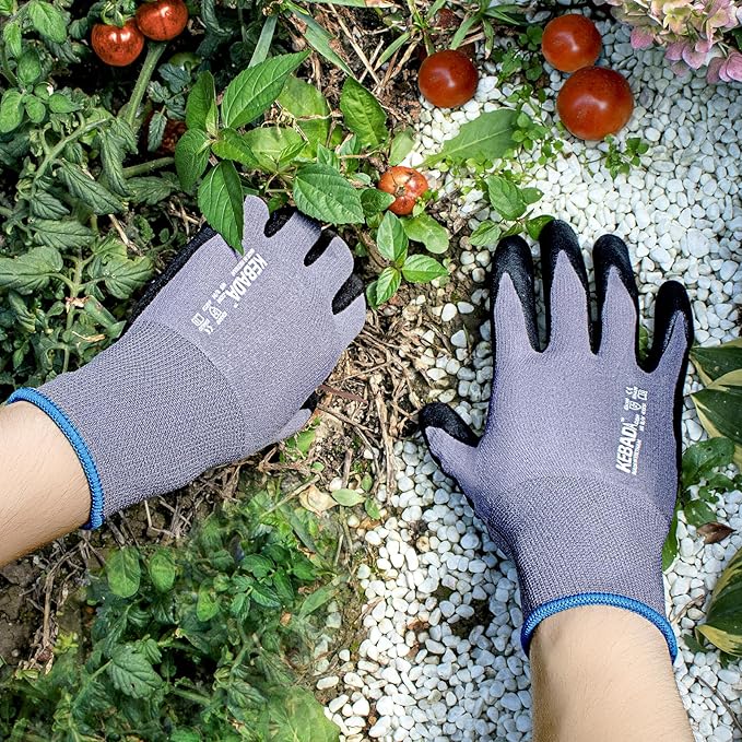 12 Pairs Work Gloves for Men and Women, Nitrile Coated Safety Protective Gloves with Grip, Ideal for Gardening, Warehouse, Mechanic, Light Duty Construction Work,Large