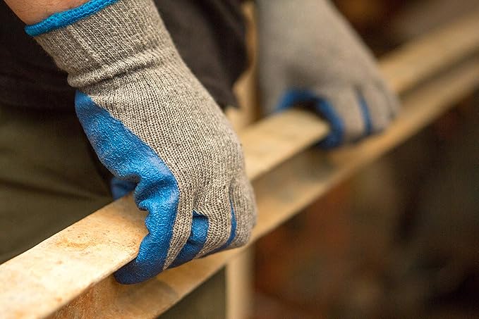 G & F Products - 3100M-10 120 Pairs Medium Rubber Latex Double Coated Work Gloves for Construction, gardening gloves, heavy duty Cotton Blend Blue
