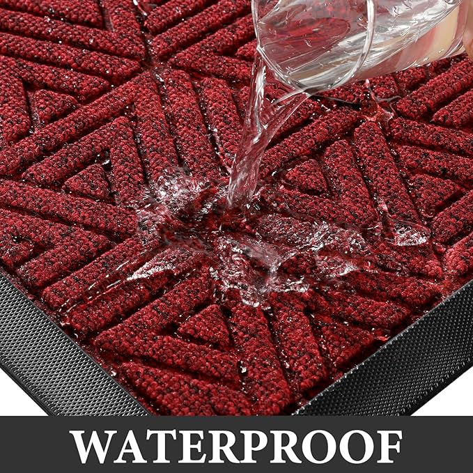 Yimobra Large Door Mat 36x24, All-Weather Waterproof Non-Slip Welcome Matt Outdoor, Heavy Duty Non Slip Doormat for Entryway for Patio and Garage Indoor, Easy Clean, Black Red