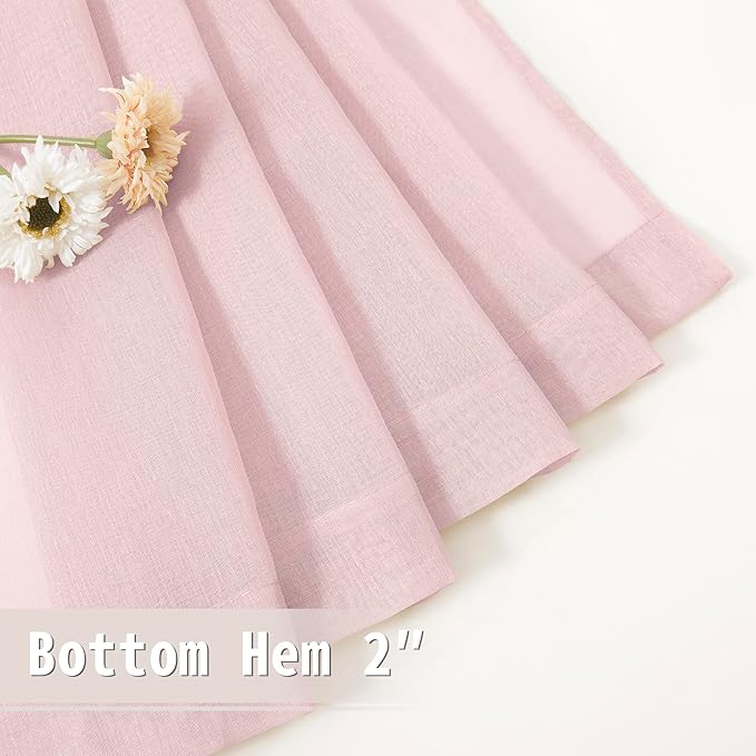 Tollpiz Sheer Door Curtain Closet Linen Textured Curtain Sheers Doorway Light Filtering Voile French Door Rod Pocket Curtains Patio Glass Door, 25 x 80 inches Long, Pink, Set of 1 Panel