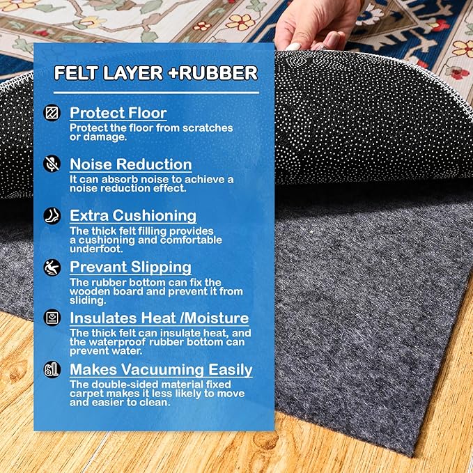 Non-Slip Rug Pads 2 x 20ft, 100% Waterproof Extra Large Area Rugs Non Skid Rug Pad for All Floors and Finishes Durable Hardwood Floor Protective Felt Keeps Rugs in Place, Safe and Secure