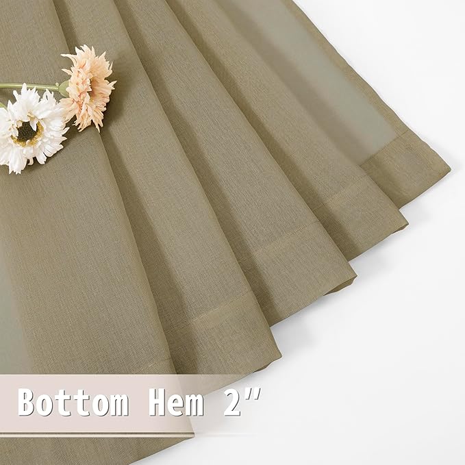 Tollpiz Sheer Door Curtains Closet Linen Textured Curtains Sheer Doorway Light Filtering Voile Rod French Door Pocket Curtain Patio Glass Door, 25 x 72 inches Long, Taos Taupe, Set of 1 Panel