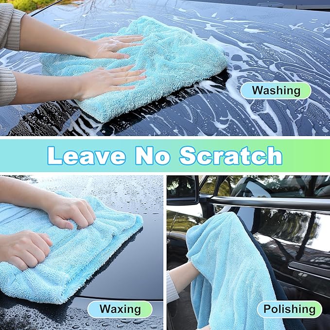 JOYMOOP Microfiber Towels for Cars, 35.4" x 23.6" Car Drying Towel, Blue Reusable Car Towel, Quick Drying Car Microfiber Cleaning Cloth for RVs, SUVs, Trucks