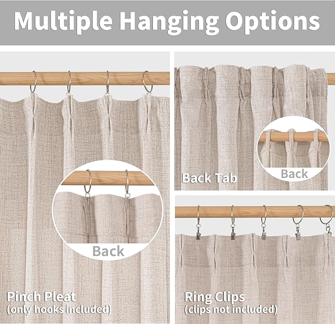 YoungsTex Natural Linen Curtains 95 Inches Long 2 Panels for Bedroom, Semi Sheer Drapes Light Filtering Privacy Floor Length Window Treatments with Pinch Pleated for Living Room, 40 X 95 Inch