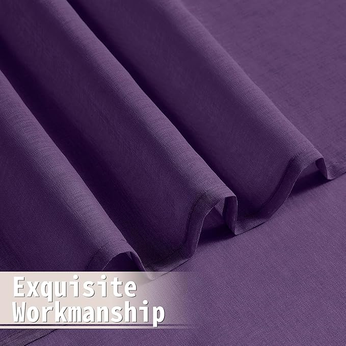 Tollpiz Short Sheer Door Curtains Closet Linen Textured Curtains Sheer Doorway Light Filtering Voile Patio Glass Doors Rod Pocket Curtain French Door, 54 x 40 inches Long, Royal Purple, Set of 1 Panel