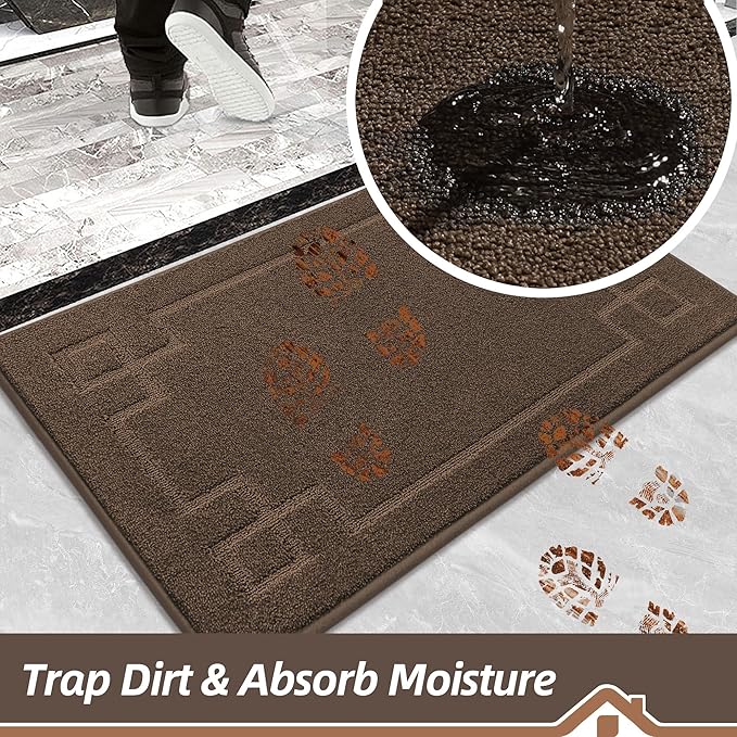 BEQHAUSE Door Mat 24" x 36", Non-Slip Door Mats Indoor Entryway Rugs Washable Low-Profile Absorbent and Stain Resist Floor Mats, Dog Door Mat for Front Back Door, Muddy Wet Shoes & Paws, Brown