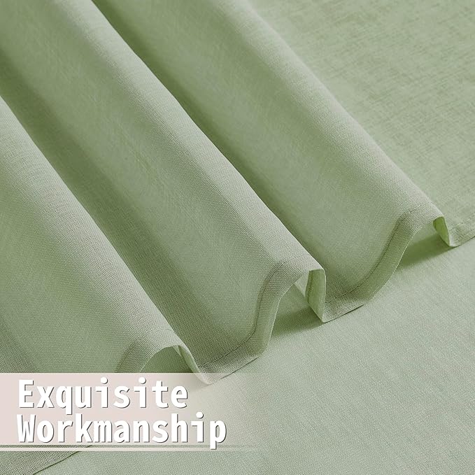 Tollpiz Short Sheer Door Curtain Closet Linen Textured Curtain Sheers Doorway Light Filtering Voile Patio Door Rod Pocket Curtains French Door, 54 x 54 inches Long, Sage Green, Set of 1 Panel