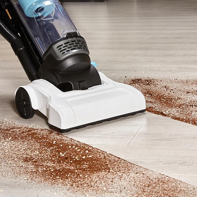Amazon Basics Upright Bagless Vacuum Cleaner for Carpet and Hard Floors, With Crevice and Upholstery Tools, Detachable Handle, Lightweight (8.4 lbs), 1.7L Dust Cup, 720W, 25ft Cord, Black/White