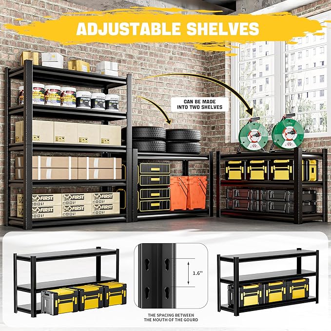 Garage Shelving,Thickened 72" Storage Shelves Heavy Duty Shelving Units and Storage,Adjustable 5 Tier Metal Shelving Storage for Garage Rack Shelf and Industrial for Basement