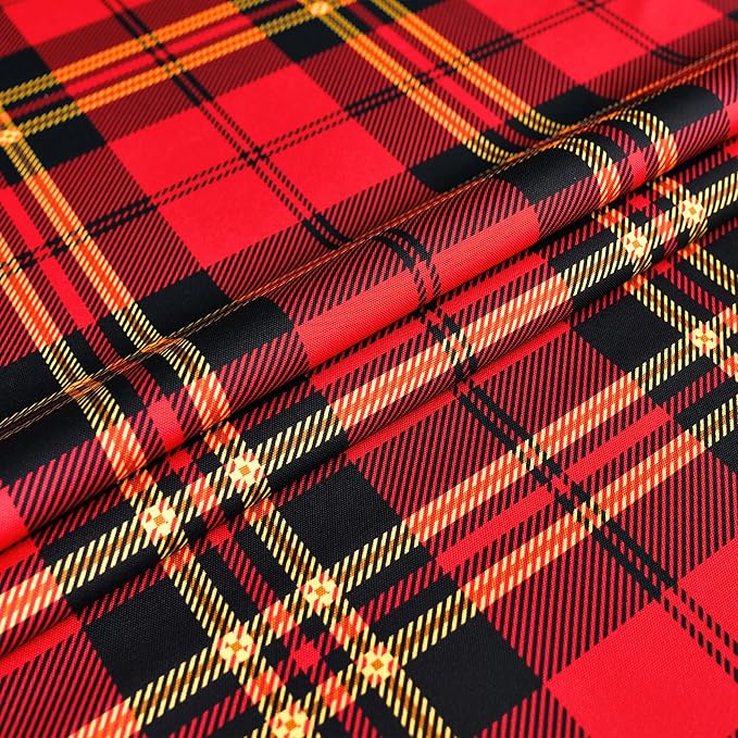 Gingham Xmas Tartan Tablecloth Fabric - Oblong 58x120 Water Resistant Christmas Plaid Table Cloth for Indoor/Outdoor Use - Red Tabletop Cover Perfect for Birthday, Picnics, Gardens
