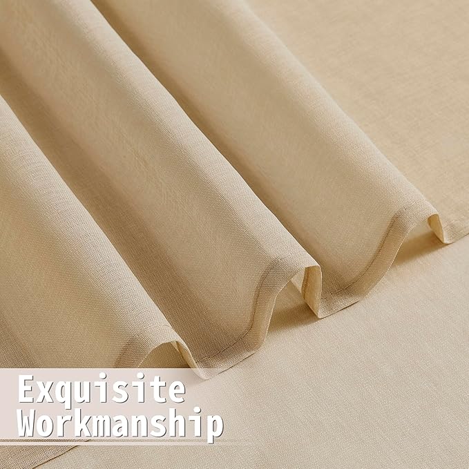 Tollpiz Sheer Door Curtain Closet Linen Textured Curtains Sheer Doorway Light Filtering Voile Patio Glass Door Rod Pocket Curtain French Door, 54 x 72 inches Long, Beige, Set of 1 Panel