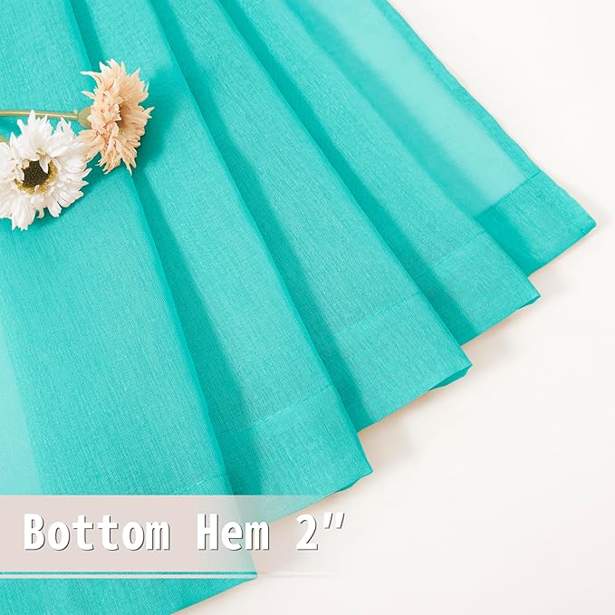 Tollpiz Sheer Door Curtain Closet Linen Textured Curtains Sheer Doorway Light Filtering Voile Patio Door Rod Pocket Curtain French Door, 54 x 72 inches Long, Aqua Blue, Set of 1 Panel