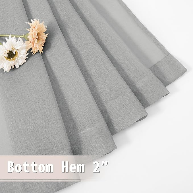 Tollpiz Small Sheer Door Curtain Closet Linen Textured Curtain Sheers Doorway Light Filtering Voile French Door Rod Pocket Curtains Patio Glass Door, 25 x 40 inches Long, Silver Grey, Set of 1 Panel