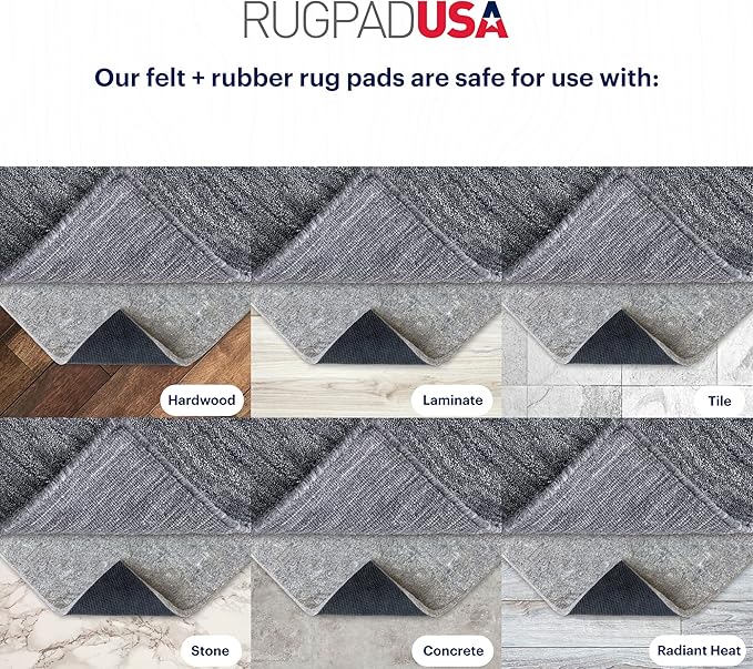 RUGPADUSA - Dual Surface - 10'x13' - 3/8" Thick - Felt + Rubber - Enhanced Non-Slip Rug Pad - Adds Comfort and Protection - for Hard Surface Floors