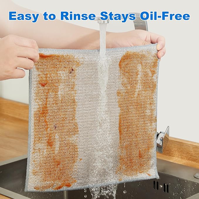 JOYMOOP Dual-Sided Silver Microfiber Cleaning Cloth, Reusable Non-Scratch Dishwashing Rag, Multipurpose Scrubbing Pads for Kitchen, Glass, Stainless Steel