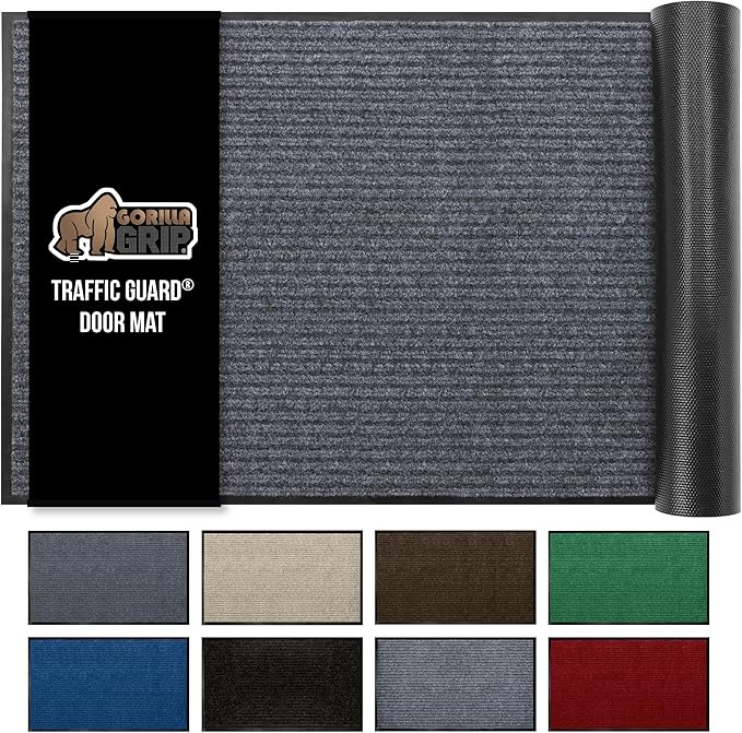GORILLA GRIP Traffic Guard Door Mat, 72x48, Heavy Duty Welcome Mats, Commercial Office Space Doormat, Waterproof, Fade Resistant, Strong Rubber Backing, Low Profile, Shoe and Boot Scraper, Gray