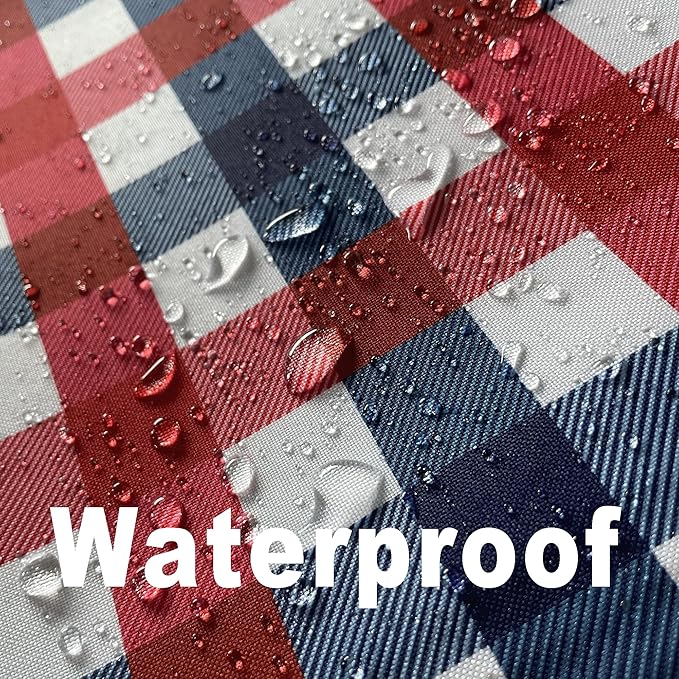 Patriotic Party Plaid Tablecloth Fabric - Rectangular 58x102 Inch Water Resistant Checked Table Cloth for Indoor/Outdoor Use - Table Cover for Independence Day Memorial Day