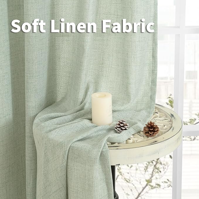 YoungsTex Sage Green Curtains 72 Inch Length for Living Room, Semi Sheer Linen Drapes Light Filtering with Back Tab Rod Pocket for Bedroom Farmhouse Spring Decor, 42 X 72 Inch, 2 Panels
