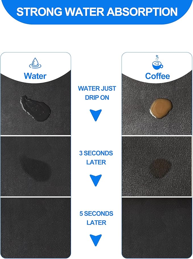 Dish Drying Mat for Kitchen Counter, 16"x24" Dish Drying Pad with Non-slip Rubber Backed, Hide Stain Anti Absorbent for Kitchen Counter, Drying Mat for Coffee Machine Dish Rack (Black)