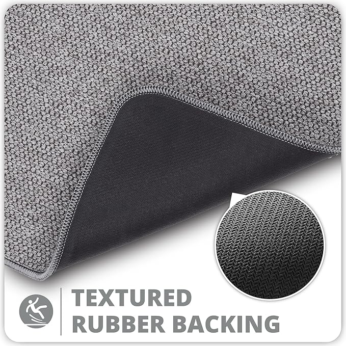 Bath Mat,Ultra Thin Bathroom Rugs,Rubber Bath Mats for Bathroom,No Slip Bath Rugs,Quick Dry,Machine Washable,Low Pile,Absorbent,Shower Outside,Sink,Home Decor Accessories.Grey,1'5"x2'3"(17x27Inch)